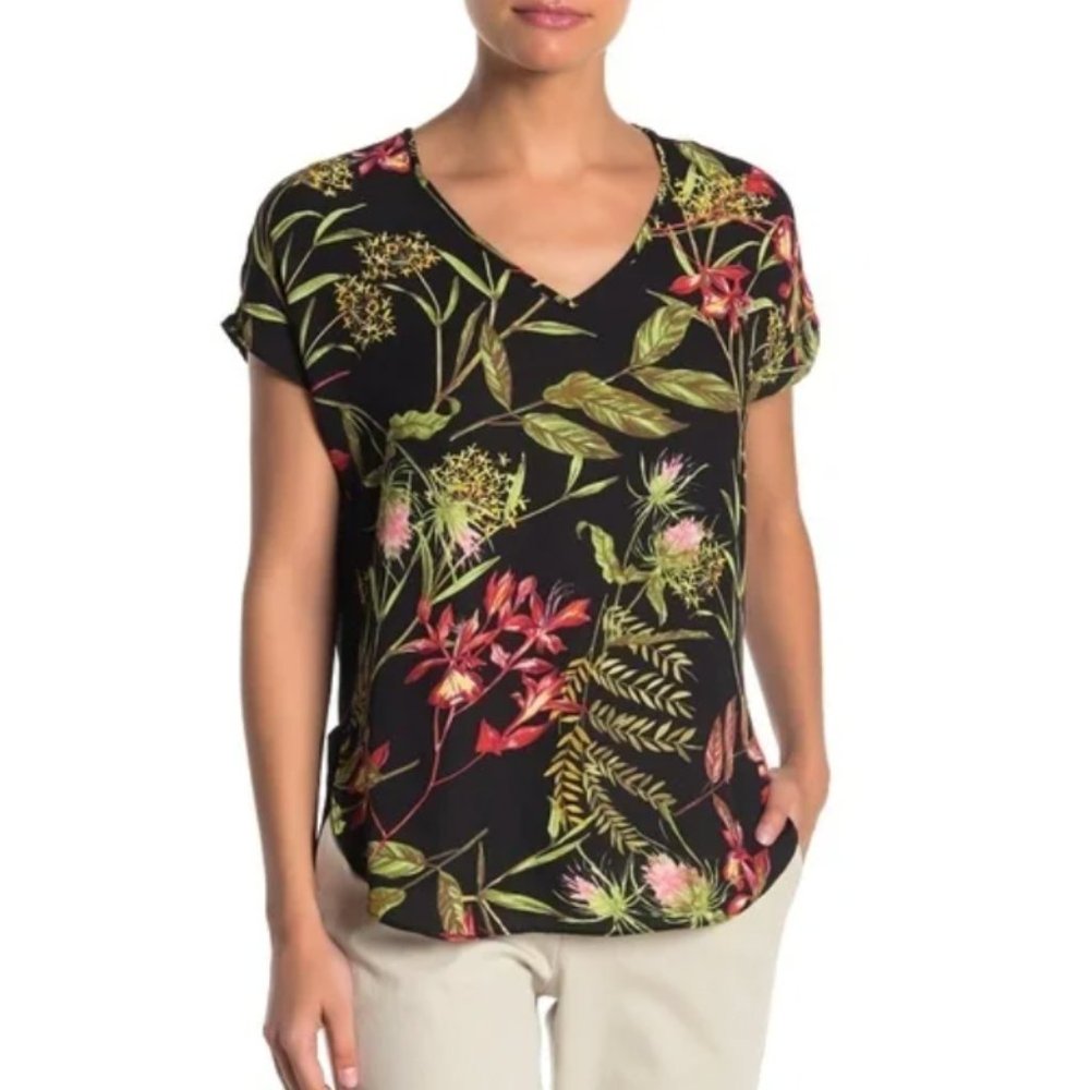 🌼 Philosophy for Nordstrom Floral Print V Neck  Mixed Media Top, M